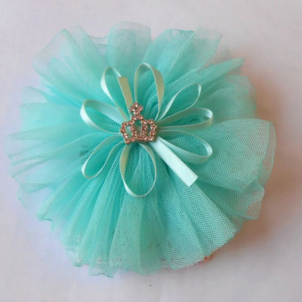 Couture Clips Aqua‎ Green Little Girls Headband w/Crown Center NEW Pinch Clip
